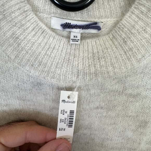 Madewell Alpaca-Blend Mockneck Puff Sleeve Sweater SZ XS Heather Alabaster Crop - Picture 4 of 8